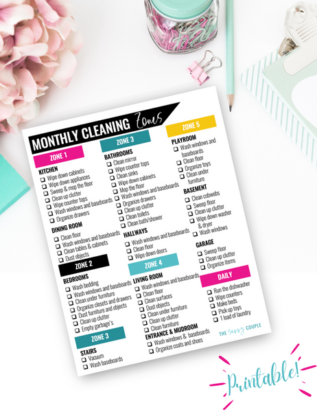 Whole Home Monthly Cleaning Zones Checklist {Digital Download}